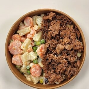 Grilled beef brisket creamy Russian salad