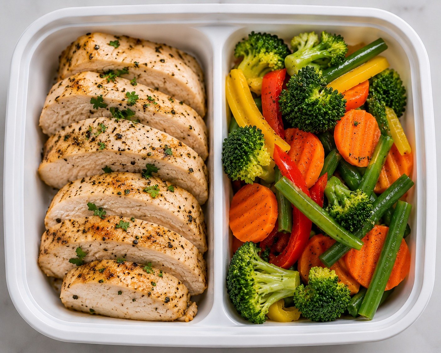 Healthy Steamed Chicken Plate with Seasonal Vegetables