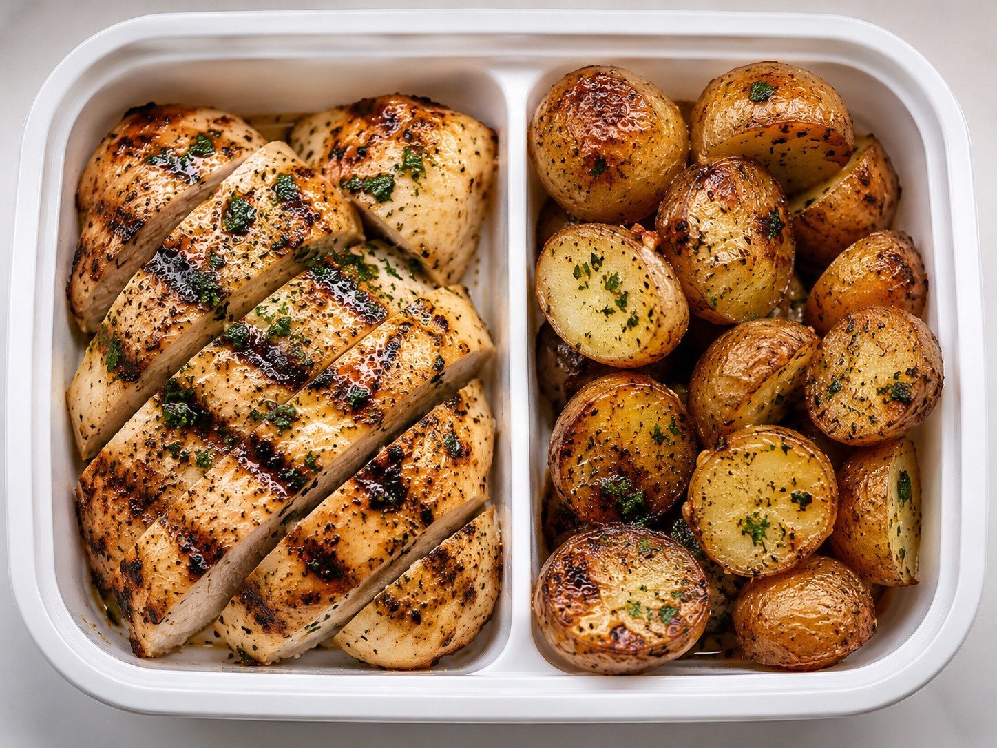 Juicy Grilled Chicken Breast with Roasted Baby Potatoes & Garlic Butter