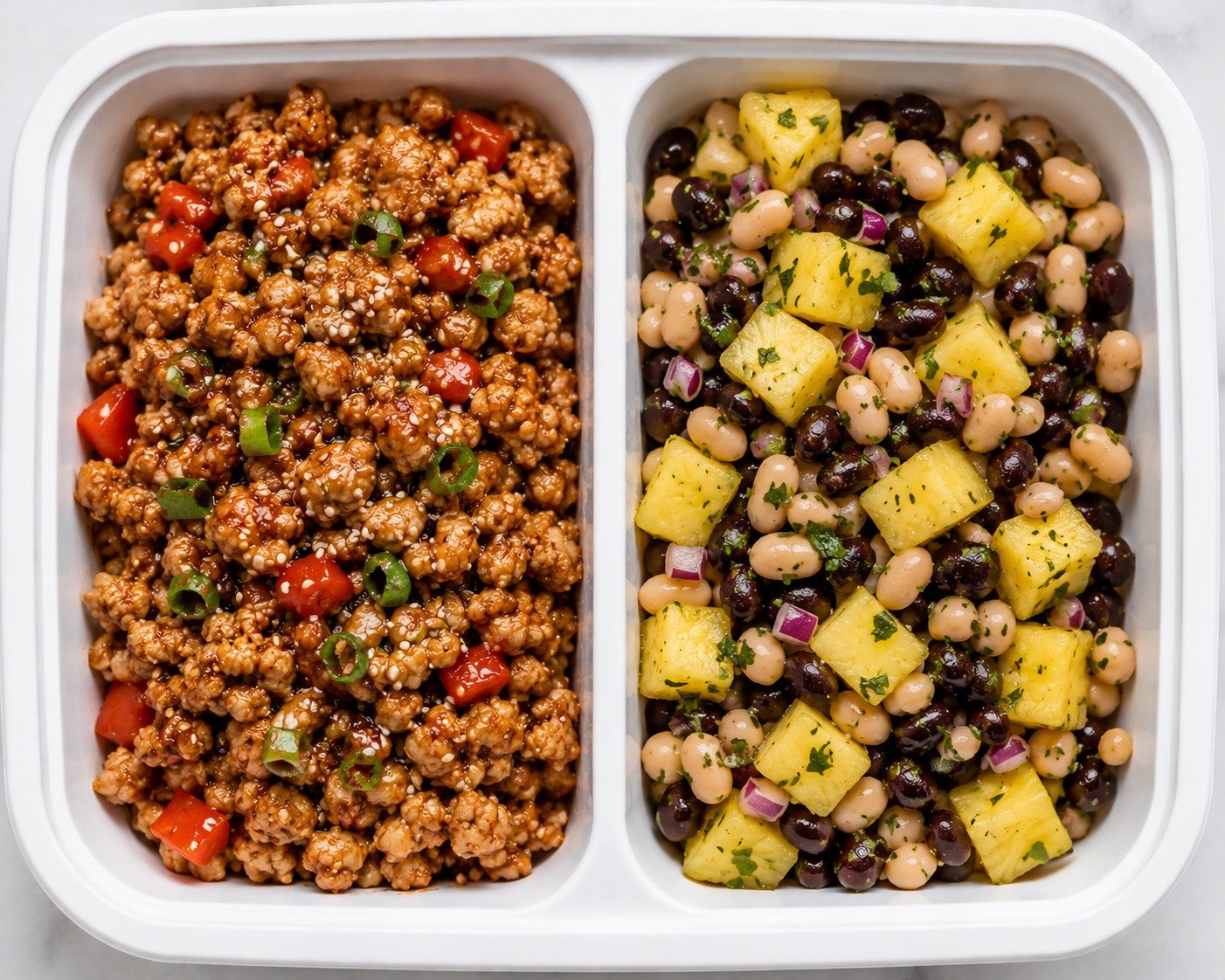 Korean Ground Chicken with Bean & Pineapple Salad