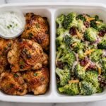 Oven Roasted Chicken Thighs with Yogurt Sauce & Broccoli Salad Oven Roasted Chicken Thighs with Yogurt Sauce & Broccoli Salad