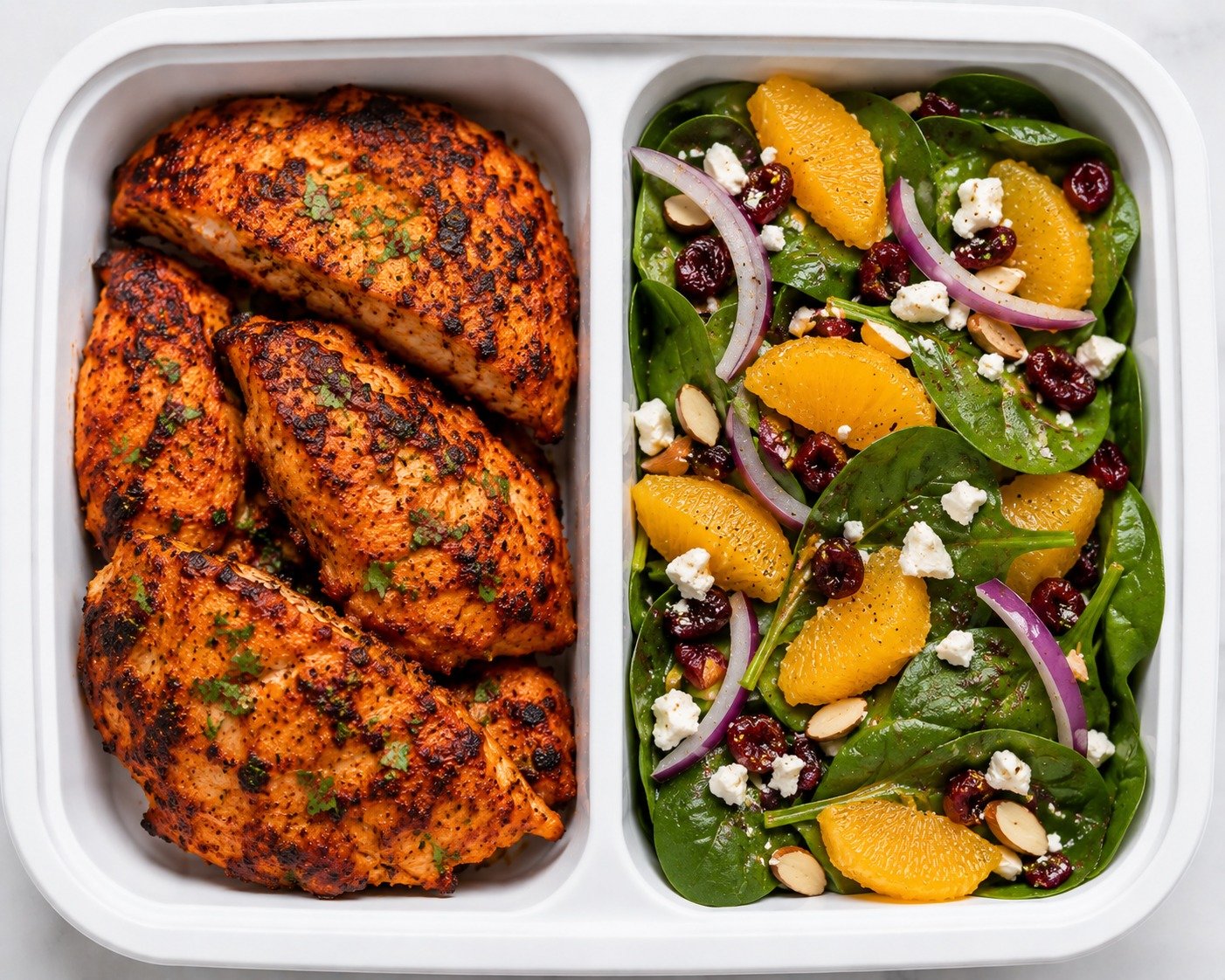 Smoky Char-Grilled Chicken Tikka with Spinach & Orange Salad1