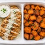 Tender Chicken Steak with Velvety White Garlic Sauce & Sweet Potatoes Tender Chicken Steak with Velvety White Garlic Sauce & Sweet Potatoes